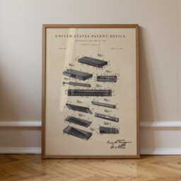 Harmonica Patent Art Print Hand Painted Watercolor Poster - thumbnail 1