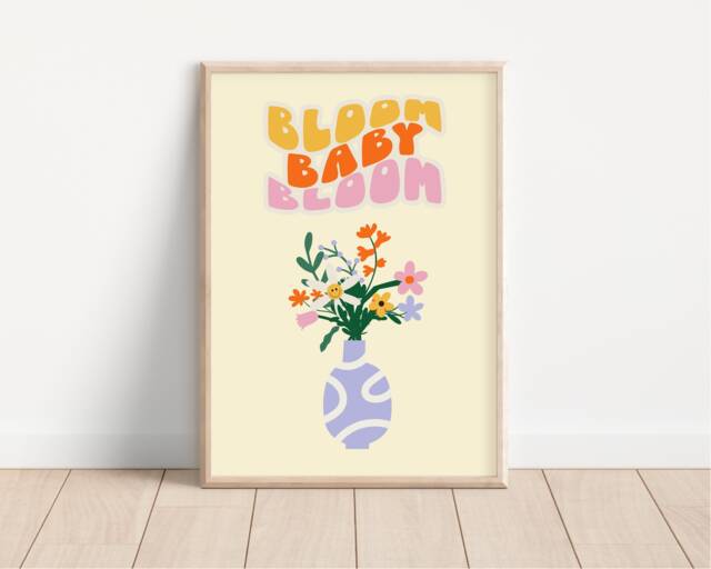 Funky Bloom Baby Print - Retro Floral Poster, Groovy Smiling Face, Plants Flowers, Trendy, Aesthetic, 60S 70S Art - image 1