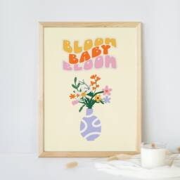 Funky Bloom Baby Print - Retro Floral Poster, Groovy Smiling Face, Plants Flowers, Trendy, Aesthetic, 60S 70S Art - thumbnail 3
