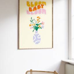 Funky Bloom Baby Print - Retro Floral Poster, Groovy Smiling Face, Plants Flowers, Trendy, Aesthetic, 60S 70S Art - thumbnail 2
