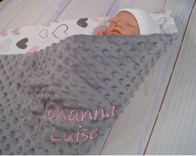 Two-Layer Baby Blanket With Name Cotton 75 X 100 cm 1 Filling Gray - Hearts - 900125 - image 1