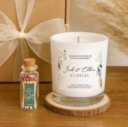 Personalised Engagement Candle Gift Set Soy Wax Natural Aromatherapy, Custom Names & Date - thumbnail 1