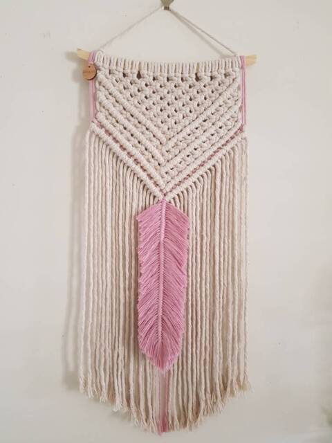 Macrame Wall Hanging - Rose Pink Feather - image 1