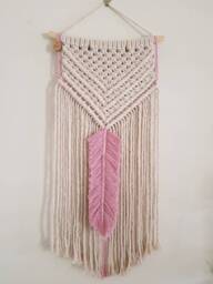 Macrame Wall Hanging - Rose Pink Feather - thumbnail 1