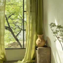 Green Linen Curtain, Light Filtering Privacy Panel, Handmade Farmhouse Decor - thumbnail 2