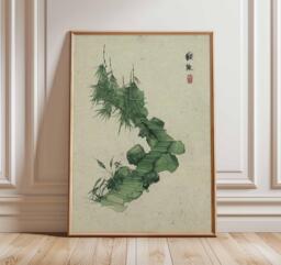 Japanese Bamboo Stairway Art Print - Zen Nature Poster With Green & Stone Path, Asian Inspired Minimalist Wall Decor - thumbnail 1