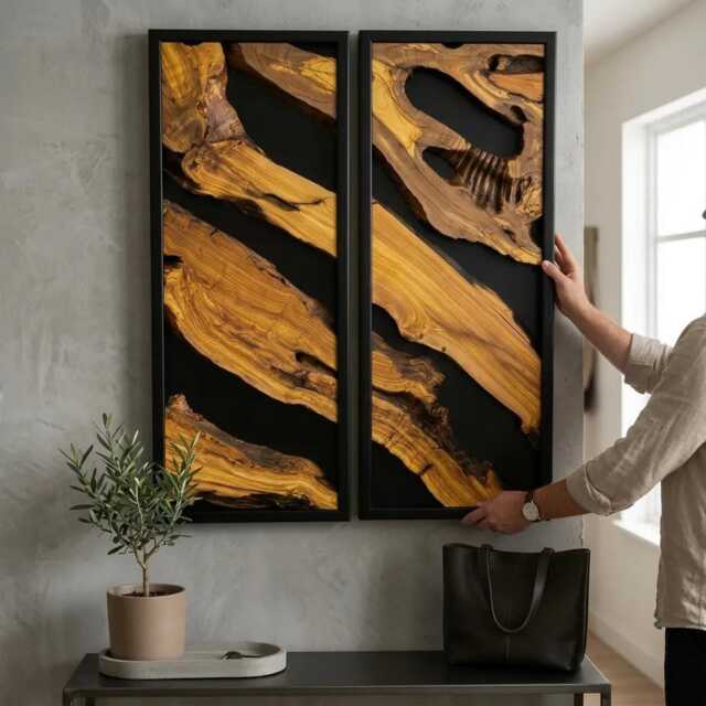 Handmade Live Edge Olive Wood Wall Art Modern Rustic Decor, Natural Hanging - image 1