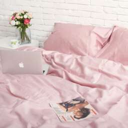 Cotton Sateen Bedding Set Of 5 Pieces in Dusty Pink. Flat Sheet, Fitted Duvet Cover, 2 Pillowcases. Twin Full Queen Au Eu