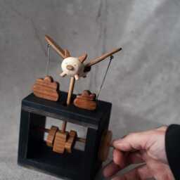 Flying Pig Automate Handcrafted. Wooden Kinetic Sculpture, Automaton Handmade Wood. Original Gift, Figurine Automatic. Present Idea - thumbnail 4