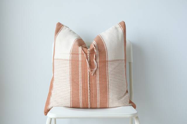 Handmade Hemp Pillow Cover Brown Tan Boho Farmhouse Decor - 20x20 - image 1
