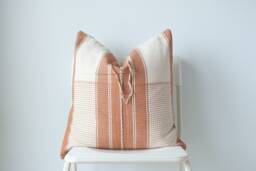 Handmade Hemp Pillow Cover Brown Tan Boho Farmhouse Decor - 20x20 - thumbnail 1