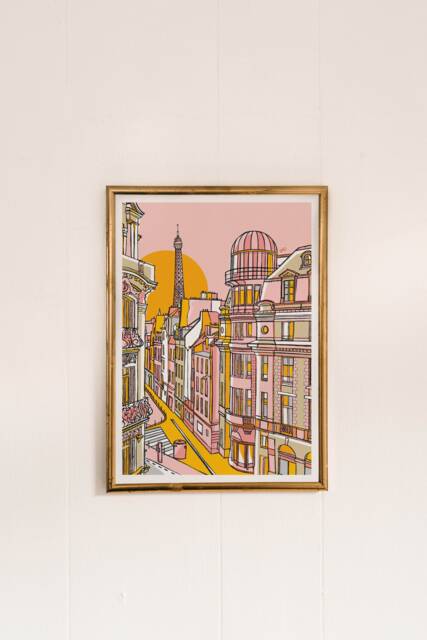Paris Art Print Pastel Pink & Green Illustration - image 1