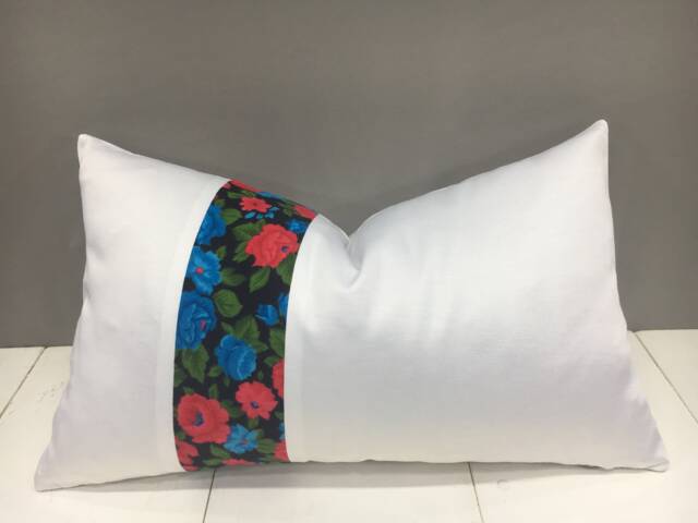 Floral Ikat Pillow Cover, Handwoven Silk Cushion - 12x20 - image 1