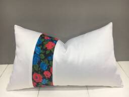 Floral Ikat Pillow Cover, Handwoven Silk Cushion - 12x20 - thumbnail 1