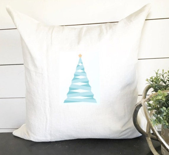 Blue Christmas Tree Pillow Cover 18 X ///Holiday Accent Throw Gift
