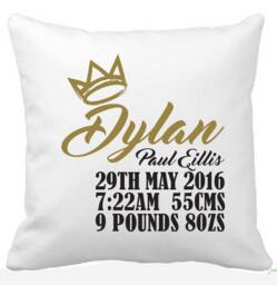 Crown Prince Custom Baby Boy Birth Announcement Pillow For New Borns, Infants & 1 Year Birthday. The Perfect Gift Keepsake