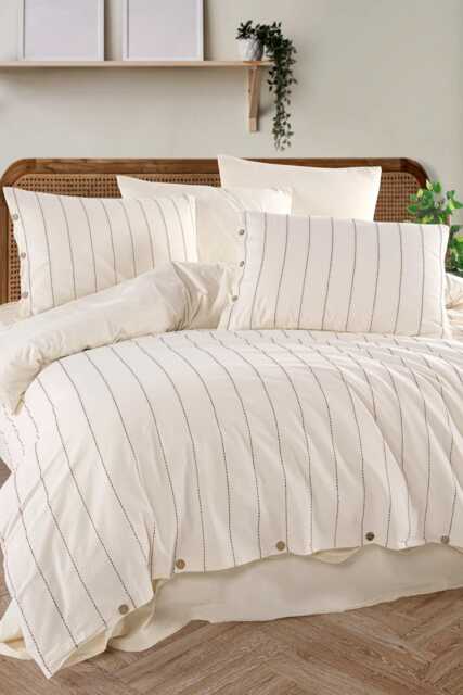 Vintage Striped 100% Cotton Ruffle Yarn Dyed Double Duvet Cover, Comforter & Sheet Set, Stripes Quilt Fastener Gift - image 1