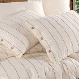 Vintage Striped 100% Cotton Ruffle Yarn Dyed Double Duvet Cover, Comforter & Sheet Set, Stripes Quilt Fastener Gift - thumbnail 3