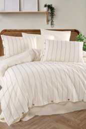 Vintage Striped 100% Cotton Ruffle Yarn Dyed Double Duvet Cover, Comforter & Sheet Set, Stripes Quilt Fastener Gift - thumbnail 1