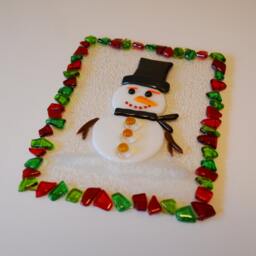 Christmas Gift Fun Snowman Glass Fused Wall Plaque, Holiday Decoration, D??cor, By Yafitglass - thumbnail 3