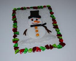 Christmas Gift Fun Snowman Glass Fused Wall Plaque, Holiday Decoration, D??cor, By Yafitglass - thumbnail 1