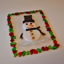 Christmas Gift Fun Snowman Glass Fused Wall Plaque, Holiday Decoration, D??cor, By Yafitglass - thumbnail 2