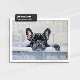 French Bulldog Bath Tub Dog Bathroom Oil Painting Framed Poster Print Or Canvas Wall Decor Art Bedroom Home Interior Pet Lover Gift - thumbnail 3