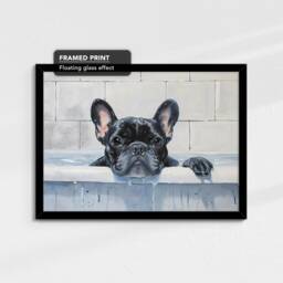 French Bulldog Bath Tub Dog Bathroom Oil Painting Framed Poster Print Or Canvas Wall Decor Art Bedroom Home Interior Pet Lover Gift - thumbnail 2