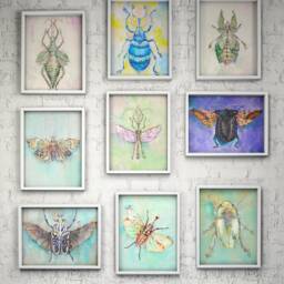 Leaf Bug Insect Green Specimen Phyllium Pulchrifolium Garden Art Print Framed Natural Animal Illustration Gift Home Office Decor - thumbnail 3