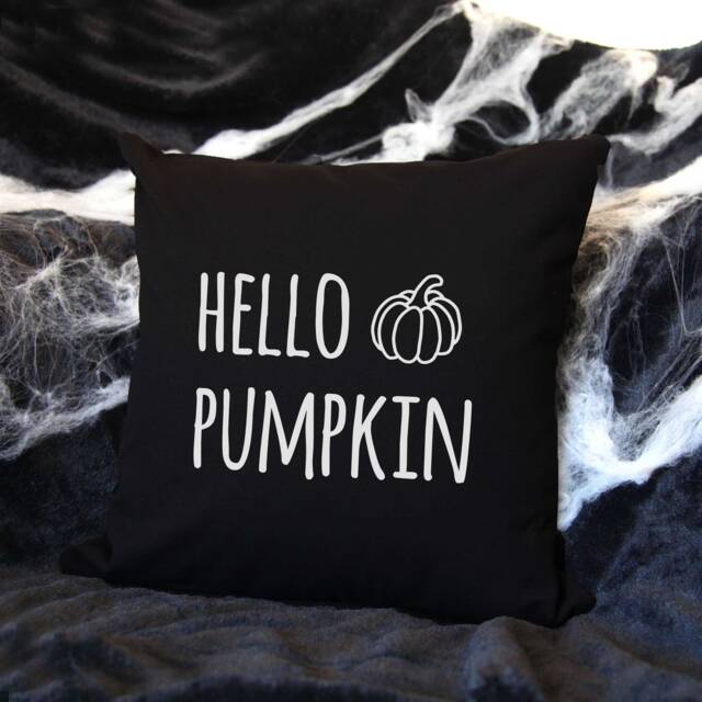 Hello Pumpkin Black Cushion, Halloween Decor, Pillow, Autumn Decoration, Decoration - image 1