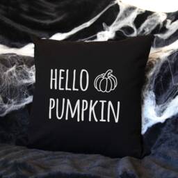 Hello Pumpkin Black Cushion, Halloween Decor, Pillow, Autumn Decoration, Decoration - thumbnail 1