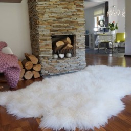 Giant Rug Four Sheepskin White Throw Genuine Leather Wool Carpet Decorative Rug - Comfy, Cozy, Natural Very Thick Long - thumbnail 2