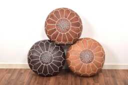 Leather Moroccan Pouf - Ottoman Footstool Natural Pouffe Floor Pouf