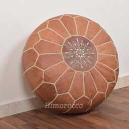 Leather Moroccan Pouf - Ottoman Footstool Natural Pouffe Floor Pouf - thumbnail 3