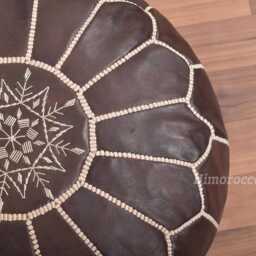 Leather Moroccan Pouf - Ottoman Footstool Natural Pouffe Floor Pouf - thumbnail 4
