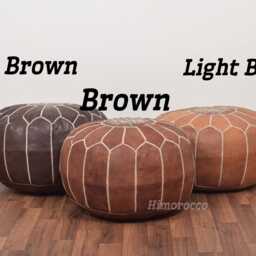 Leather Moroccan Pouf - Ottoman Footstool Natural Pouffe Floor Pouf - thumbnail 2