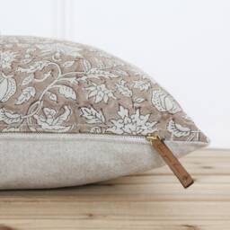 Hand Block Print Brown Pillow Cover - Fall Botanical Blocked 20 X 16 26 -- Lata - thumbnail 2