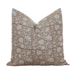 Hand Block Print Brown Pillow Cover - Fall Botanical Blocked 20 X 16 26 -- Lata - thumbnail 1