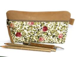 Floral Leather Cosmetic Bag Rose Fabric Pencil Case Roses - thumbnail 1