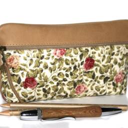 Floral Leather Cosmetic Bag Rose Fabric Pencil Case Roses - thumbnail 4