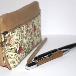 Floral Leather Cosmetic Bag Rose Fabric Pencil Case Roses - thumbnail 2