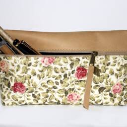 Floral Leather Cosmetic Bag Rose Fabric Pencil Case Roses - thumbnail 3