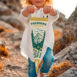 Custom Name Sign Felt Landscape Pennant - Personalized Boho Vintage Style Banner Flag, Kids & Nursery Wall Art, Boys Girls Home Decor Gift - thumbnail 1