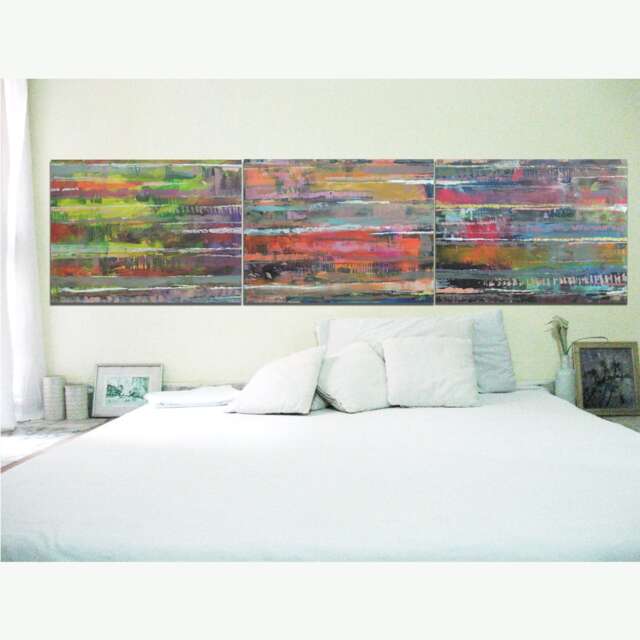 "Custom Order Art Canvas Painting Abstract Acrylic Painting Modern Abstract Art 32 X 24""Each Total Size 96""X 24" - image 1