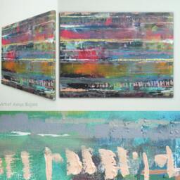 "Custom Order Art Canvas Painting Abstract Acrylic Painting Modern Abstract Art 32 X 24""Each Total Size 96""X 24" - thumbnail 3