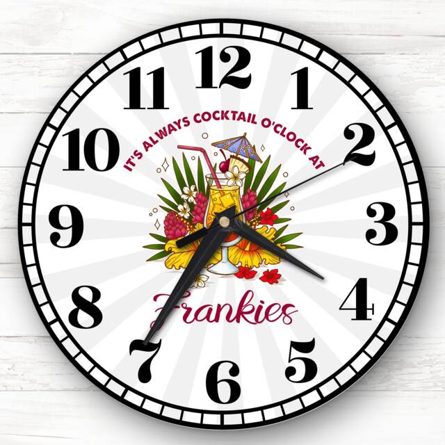 Colourful Floral Cocktail O'clock Personalised Gift Clock - image 1