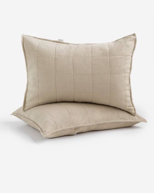 Linen Quilted Pillowcases Set Of 2 - Natural 20x26 Pillow Covers With Envelope Closure Soft Stonewashed Flax Pillows For Relaxed Bedrooms - image 1