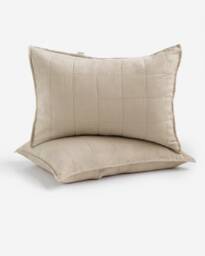 Linen Quilted Pillowcases Set Of 2 - Natural 20x26 Pillow Covers With Envelope Closure Soft Stonewashed Flax Pillows For Relaxed Bedrooms - thumbnail 1