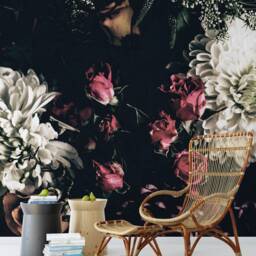 Dark Floral Wallpaper, Floral Wallpaper, Removable Wallpaper, Self Adhesive Wallpaper, Floral Wall Mural, Dark Mural, Peel & Stick Mural, Bouquet - thumbnail 3
