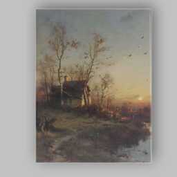Rustic Cottage By Water Sunset Countryside Landscape Canvas Wall Art Print Decor Picture Ready To Hang - thumbnail 1